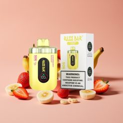 Razz Bar 50K Puffs Engangs Vape Jordbær Banan – 50000 Puffs, 1.0 Ohm Mesh Coil, 650 mAh Batteri, Type-C Lading, 2% Nikotin