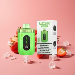 Razz Bar 50K Puffs Engangsdamp Jordbær Is med 1.0 Ohm Mesh Coil og Type-C-lading